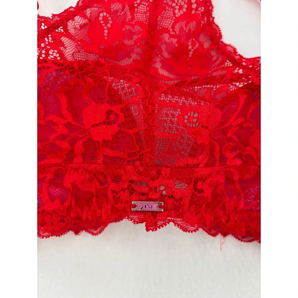Victoria's Secret PINK Lace Push-Up Bra Womens 32A Red Racerback‎ Front Close